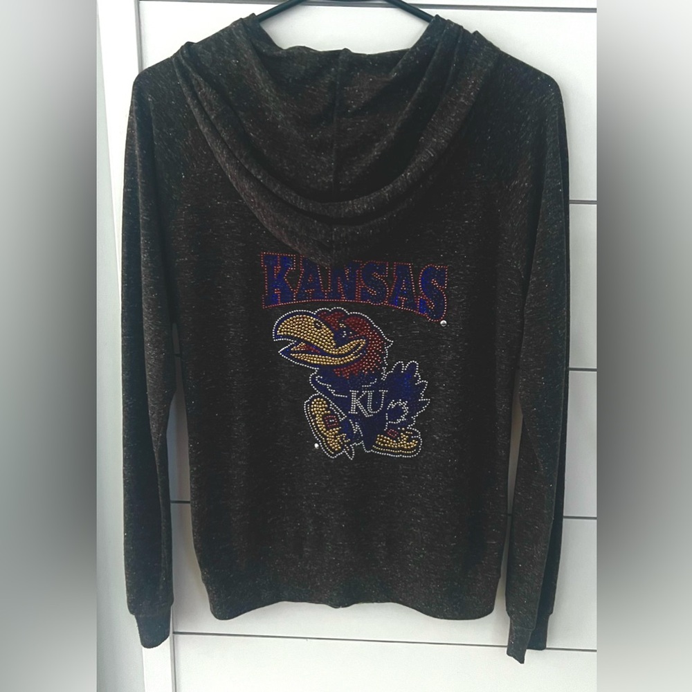 Kansas Jayhawks Women's Heather Grey with Rhinestone Logo